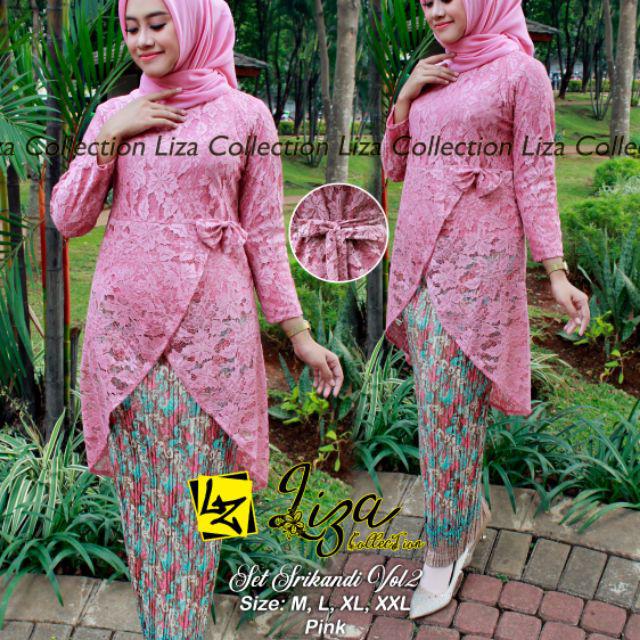 TERLARIS - SET KEBAYA SRIKANDI BRUKAT MODERN / KEBAYA TUNIK KURUNG KEKINIAN / KEBAYA NIKAH KONDANGAN / SALEM MOCCA NAVY SILVER-Set pink
