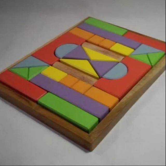 Mainan edukasi susun Balok kayu ukuran besar isi 30pcs