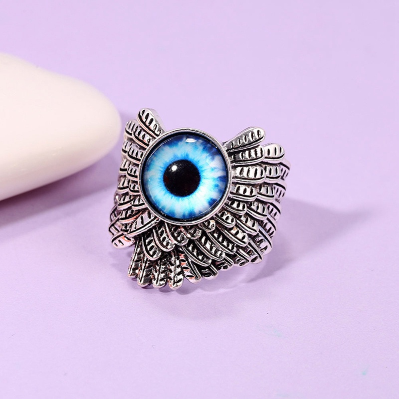 Cincin Wanita Bahan Sterling Silver 925 Desain Burung Hantu Biru Gaya Vintage Adjustable Untuk Hadiah