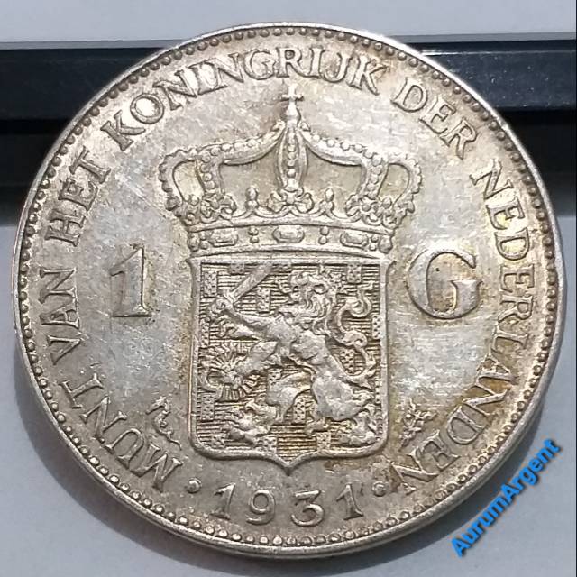 SWILH1G-8.. 1 PC KOIN PERAK KUNO ASLI 1 GULDEN WILHELMINA TH 1931.  -- SILVER COIN --