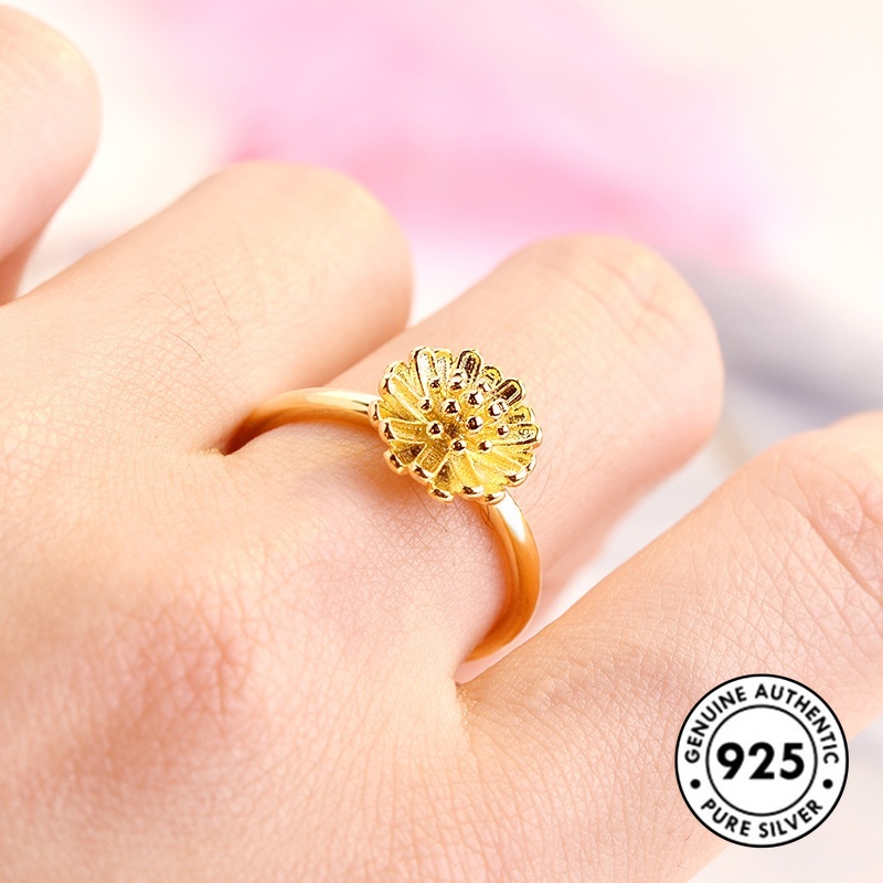 Cincin Lapis Silver S925 Motif Bunga Daisy Kecil Elegan Untuk Wanita