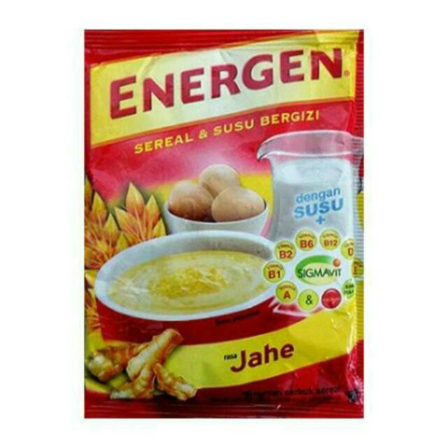 

ENERGEN KEMASAN BARU 34GRx10 RASA JAHE/VANILA/KACANG HIJAU/COKLAT/JAGUNG/KURMA HARGA PER RENTENG ISI 10