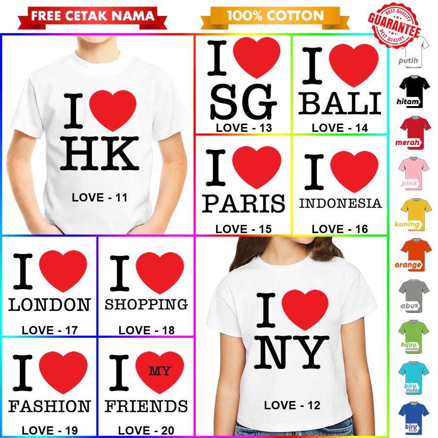 [FREE NAMA!!] Baju Kaos ANAK DAN DEWASA I LOVE COUPLE BANYAK MOTIF