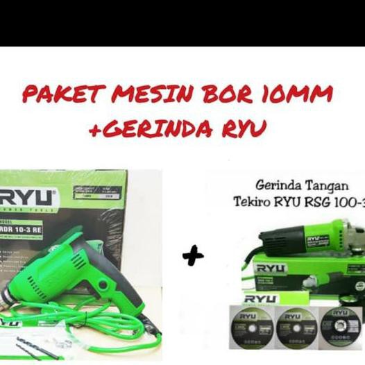 Paket mesin bor 10mm RYU + Gerinda tangan RYU 4 inch