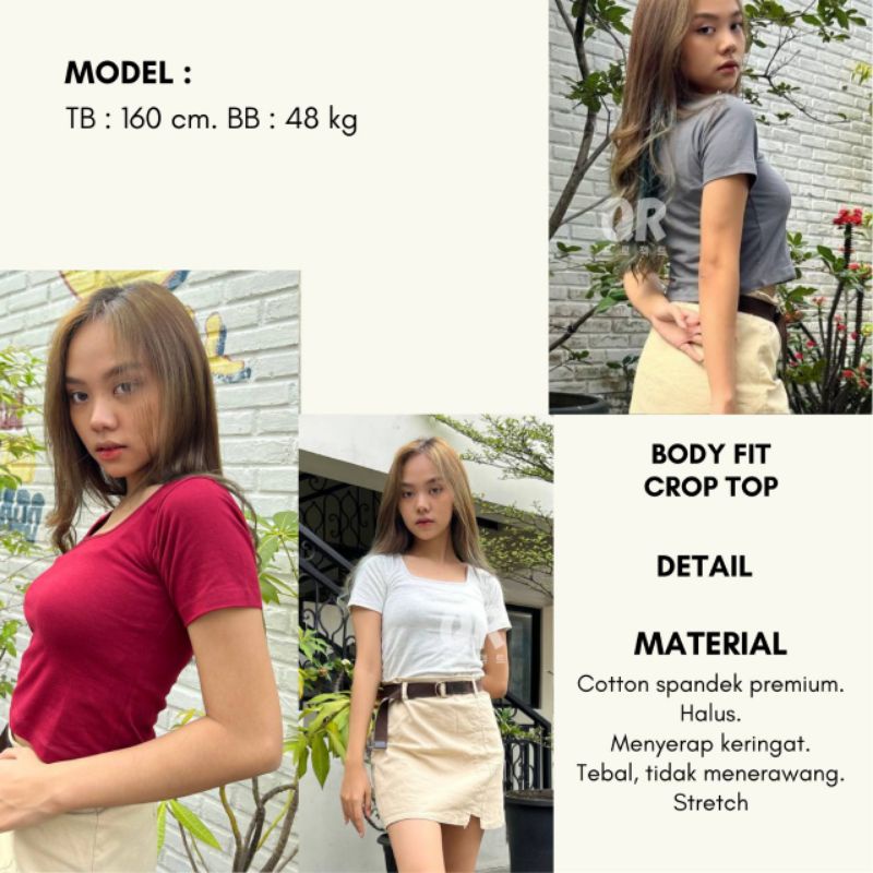 CROP TOP POLOS WANITA COTTON SPANDEX PREMIUM CROP TEE KOREA