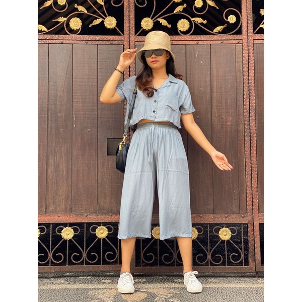 Oneset Crop Sinta  / Set Rayon Crop / New One Set-Abu Silver