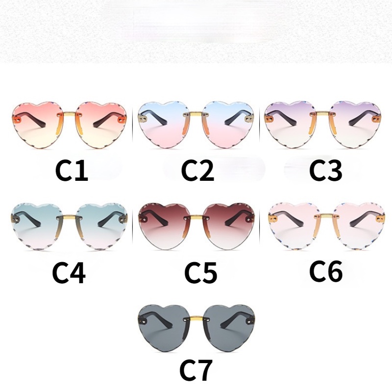 (YUZHU) COD New Fashion Love Cut Edge Kacamata Laut Tanpa Bingkai Warna Gradien Kacamata Peach Heart untuk Anak-anak