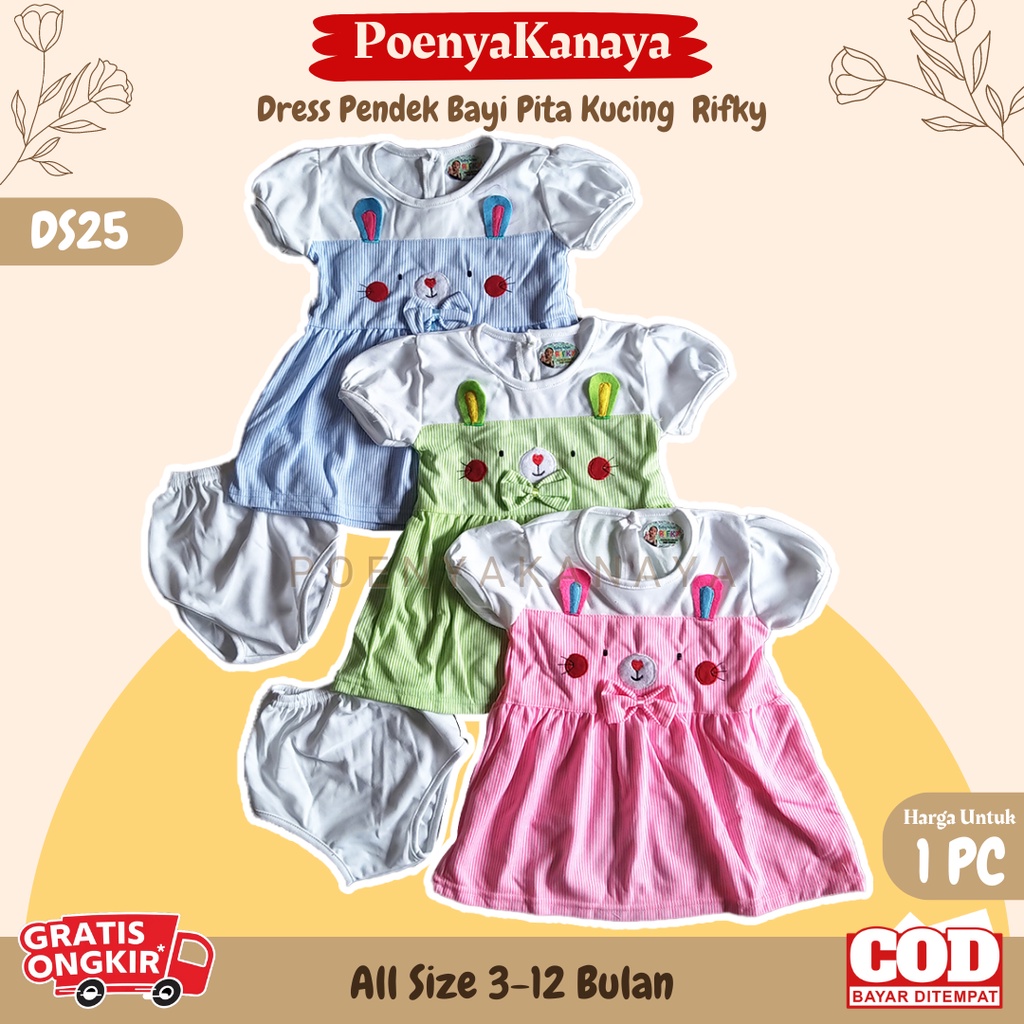 Dress Pendek Bayi Rifky Pita Kucing 3-12 Bulan DS25