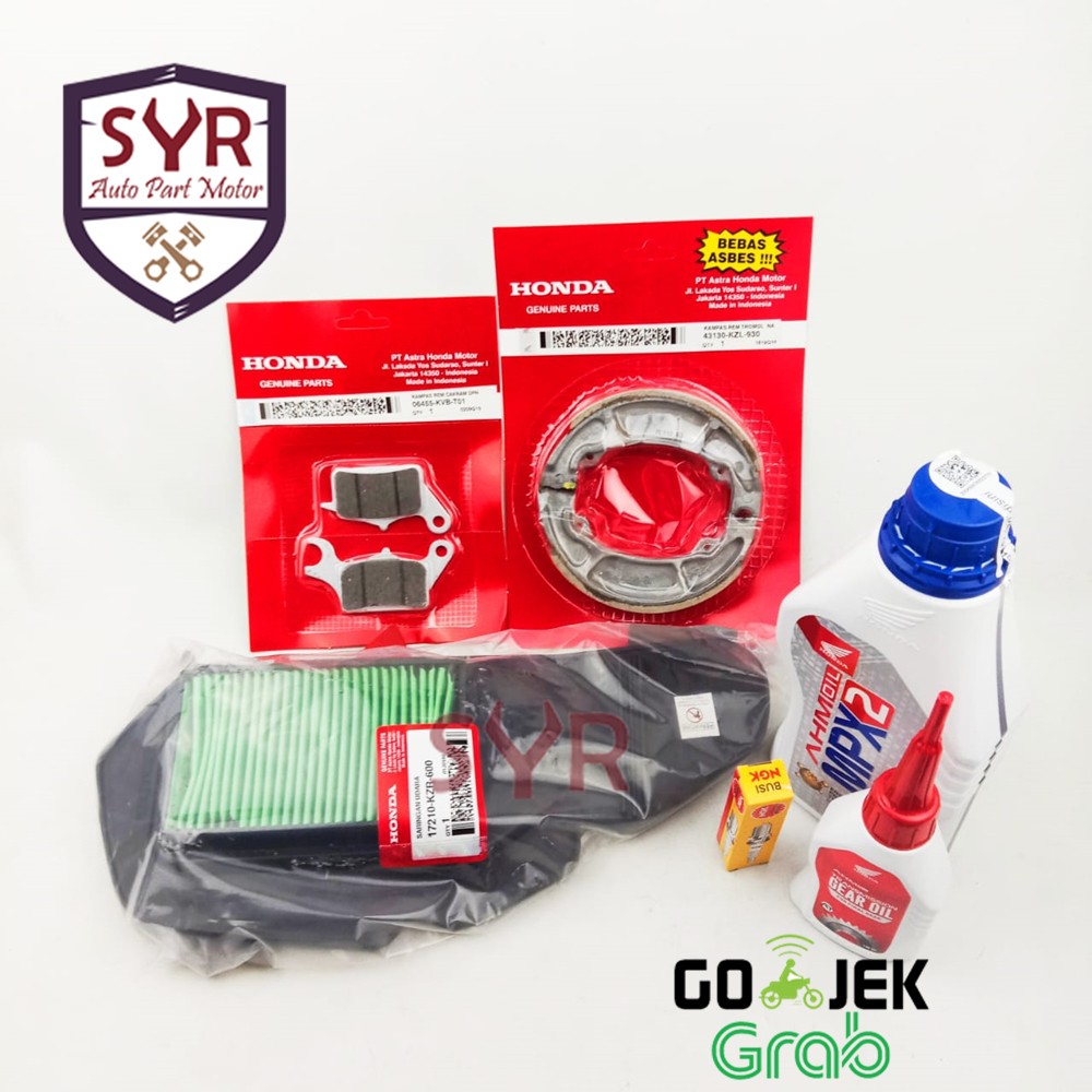 PAKET SERVICE VARIO 125 KAMPAS REM+FILTER UDARA+BUSI+OLI MESIN+OLI GEAR (KVB+kzl+KZR+CPR6+GEAR+MPX2)