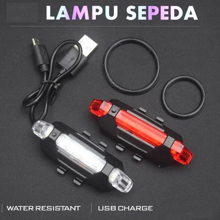 Lampu Sepeda  LED USB Rechargeable Depan atau Belakang Merah Putih Biru Gunung MTB Lipat Balap