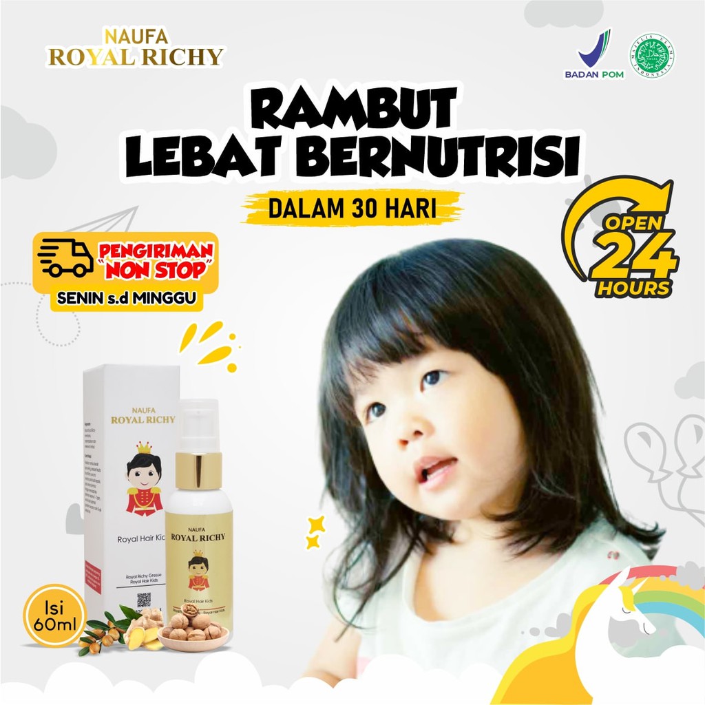 Naufa Royal Richy - Hair Serum Original Minyak Kemiri Penumbuh Pelebat Penyubur Menghitamkan Rambut Bayi Anak Cegah Kebotakan &amp; Kerontokan Isi 60ml