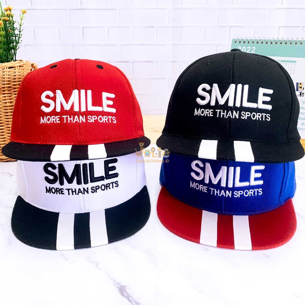 JOLIECOLLECTIONS.ID | TOPI ANAK FASHION HAT BORDIR TULISAN SMILE MORE THAN SPORTS UNISEX SNAP BACK-5