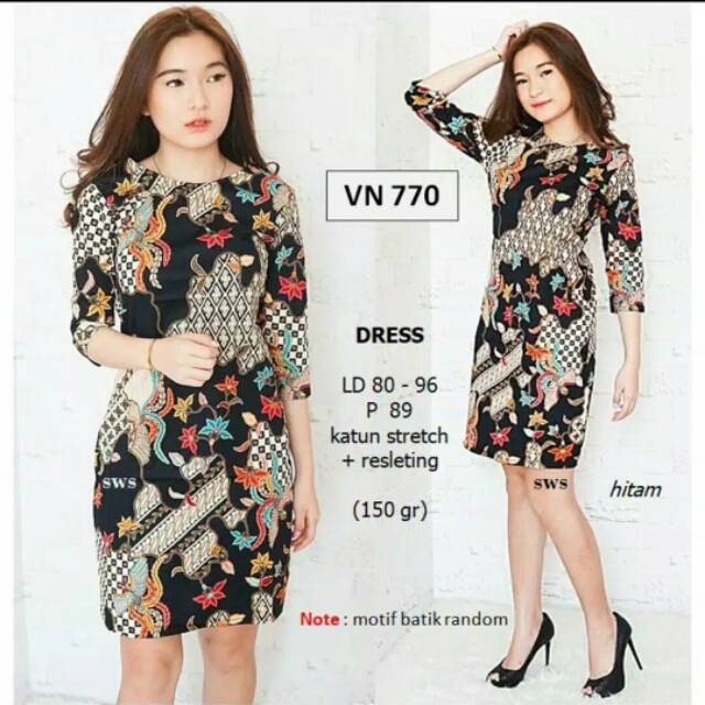 Dress Batik Bunga Etnik Wanita Modern