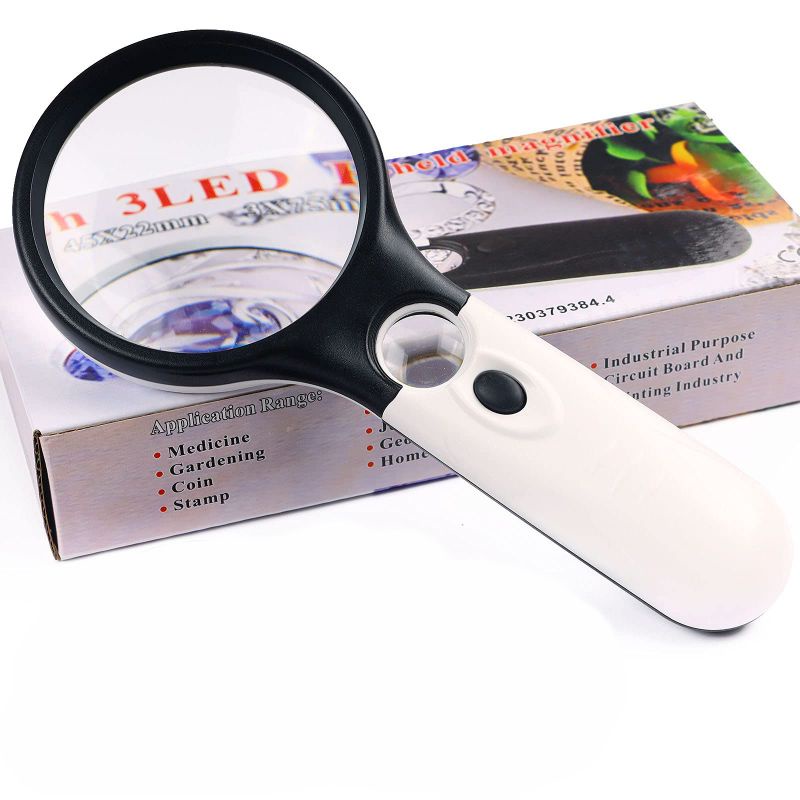 2in1 Pembesar Dengan Lampu 3 LED Membaca Magnifying Glass Kaca Pembesar LED