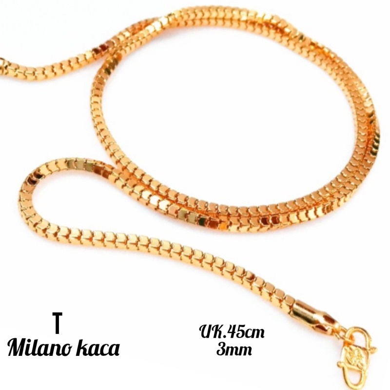 Kalung Titanium Milano kaca Gold 3 ukuran 45cm,60cm,75cm perhiasan wanita pria tidak karat *COD*