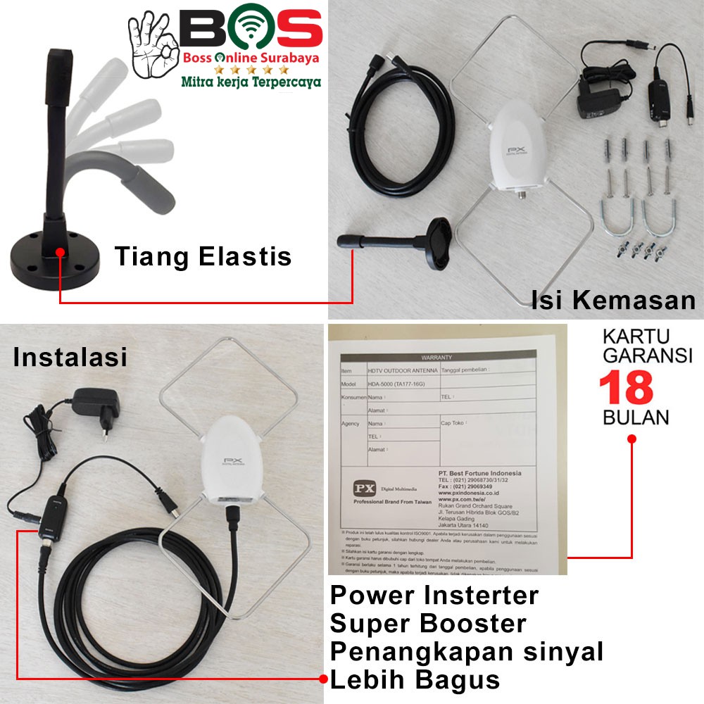 Antena TV Booster Indoor Outdoor PX HDA-5000 + Kabel 12 Meter Anten PX