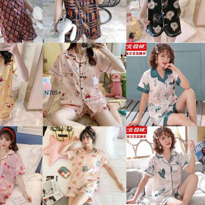 ♫ baju tidur satin import piyama satin motif baju tidur celana pendek pajamas satin HP ◄