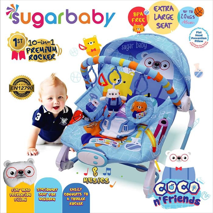 Sugar Baby 10 in 1 Premium Rocker Extra Large Seat - Coco N Friends-1