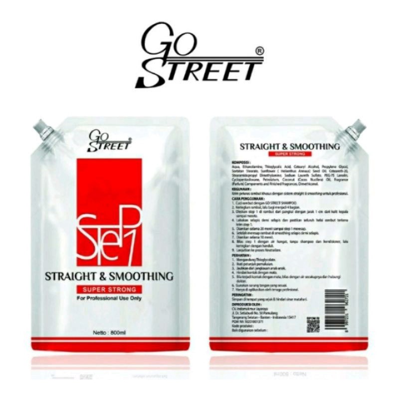 GO STREET STRAIGHT & SMOOTHING /CREAM PELURUSAN/REBONDING STEP 1 800ML(UNTUK RAMBUT KRIBO)exp 2027