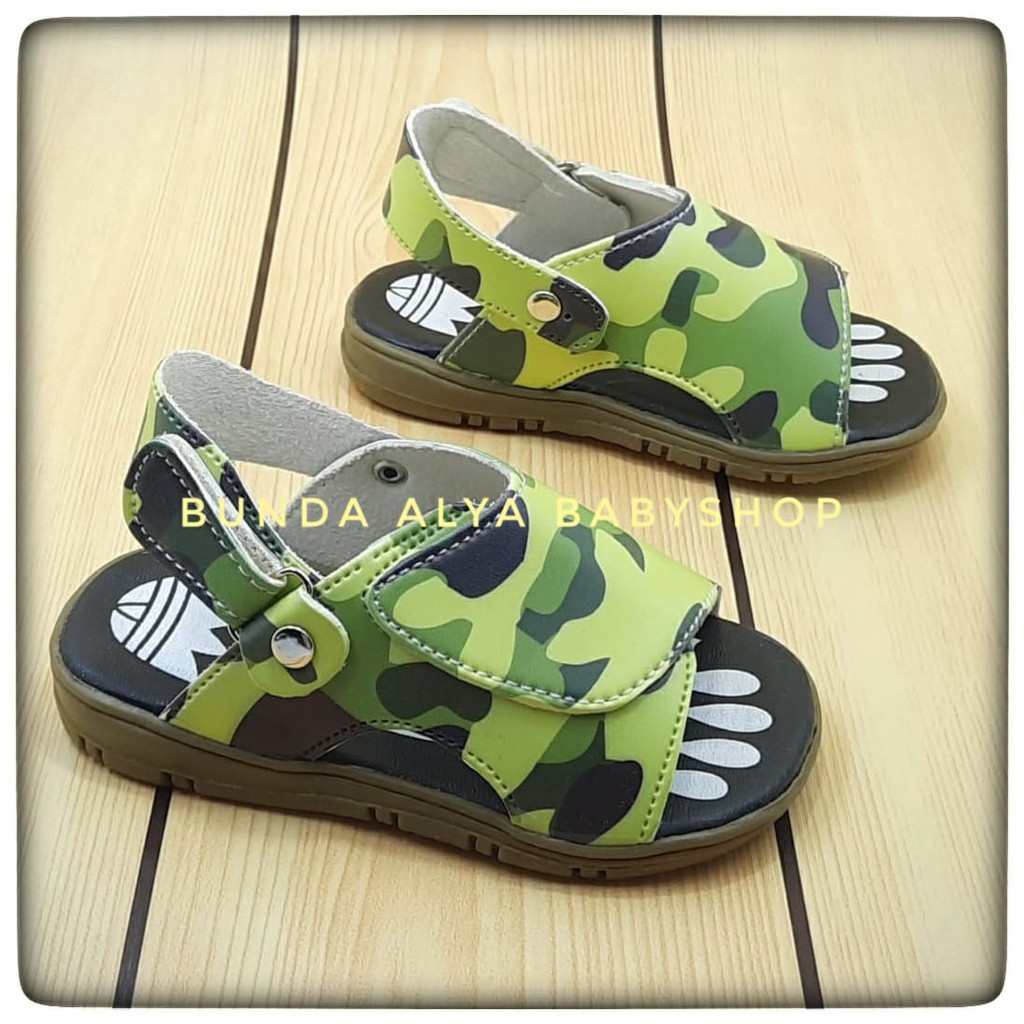 Sendal Anak Laki Laki Usia 1 Tahunan Size 22 Alas Karet - Sendal Anak Cowok Alas Karet Loreng HIJAU Army Anti Licin