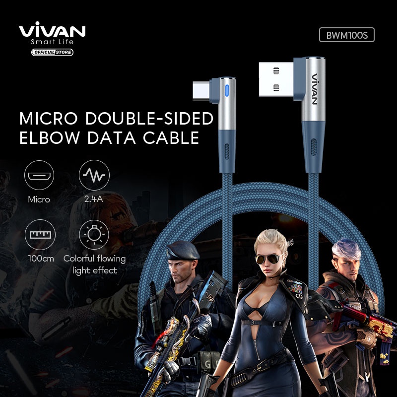 VIVAN BWM100S Kabel Data Micro USB Fast Charging Gaming Cable 2.4A 1M - Garansi Resmi 1 Tahun