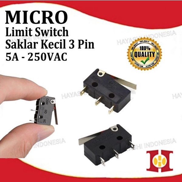 Micro Limit Switch Saklar Kecil Mini On Off NO NC 3 Pin Gagang 5A 250V-10pcs