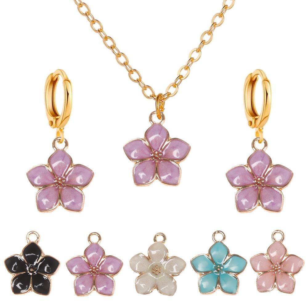 Nanas 10 Pcs Enamel Bunga Charms DIY Aksesoris Anting Gelang Handmade Sakura Liontin