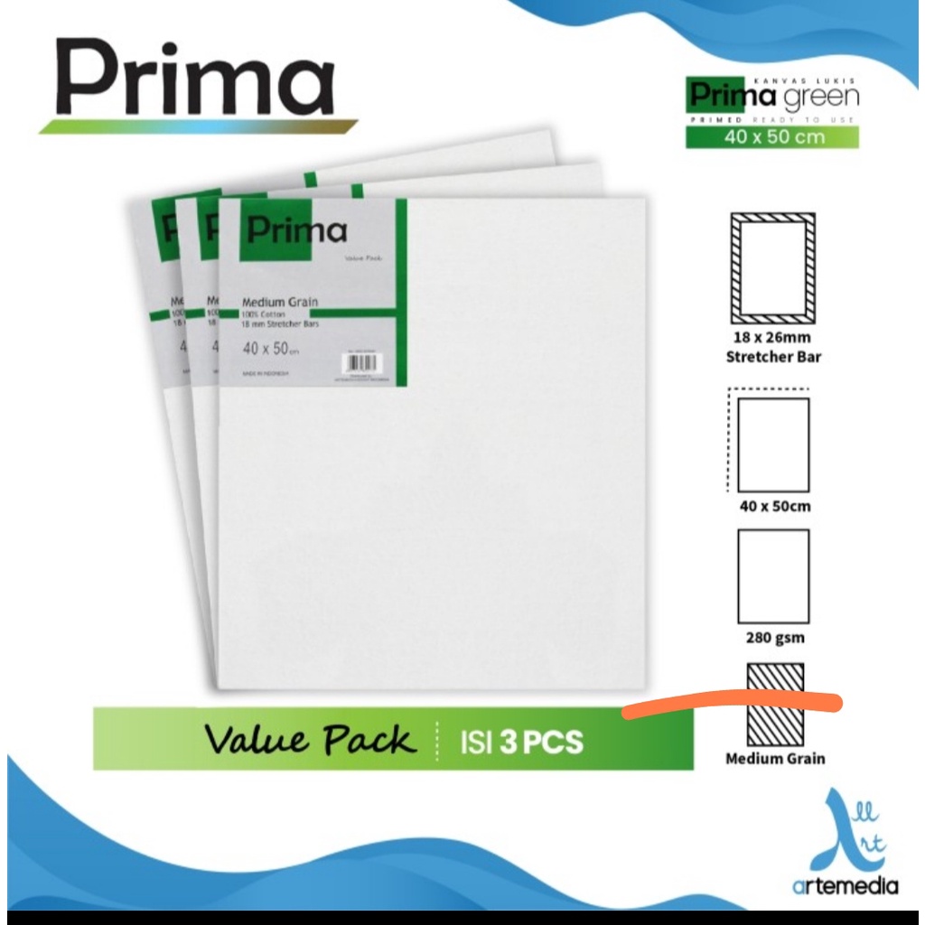 

kanvas prima 40 x 50 value pack isi 3