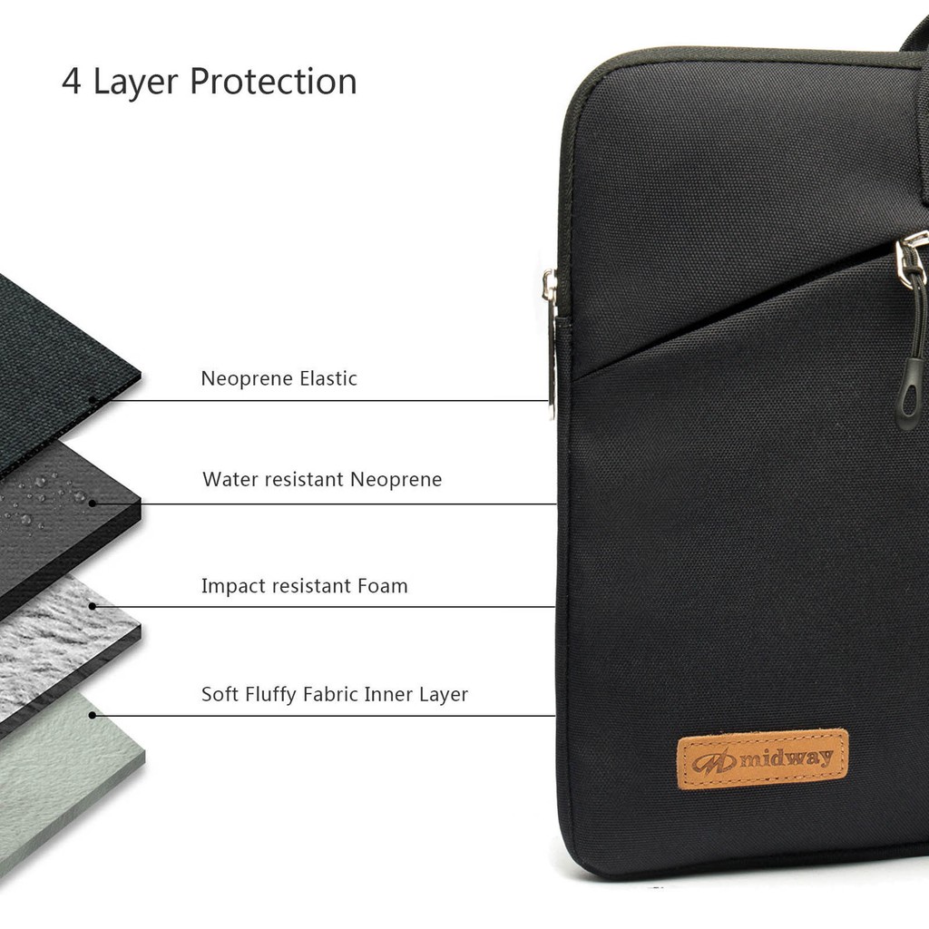 Tas Laptop / Macbook Softcase Sleeve Midway Black Multi Pocket with Hand Strap 15 16 inch