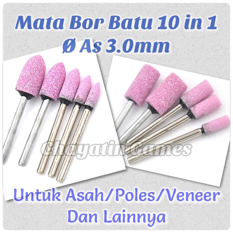 Mata Bor Mini Batu 10 in 1 Cocok Untuk Veneer Poles Asah Ukuran As 3mm