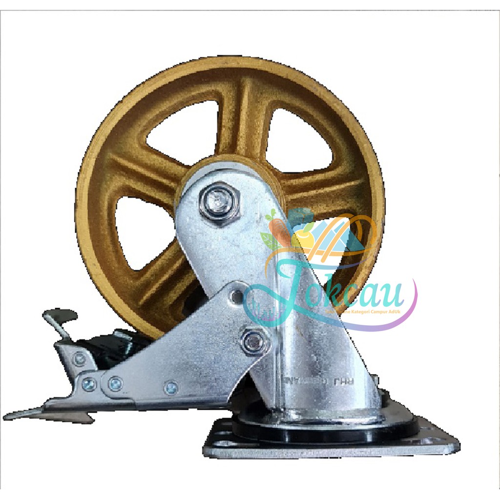 Roda Caster Troli Troly Besi 6 Inch Heavy Duty Rem ( Swivel Brake ) RHJ