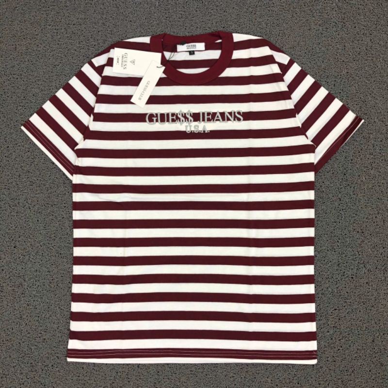Kaos Tshirt GUESS X ASAP ROCKY STRIPED MAROON AUTHENTIC ORIGINAL