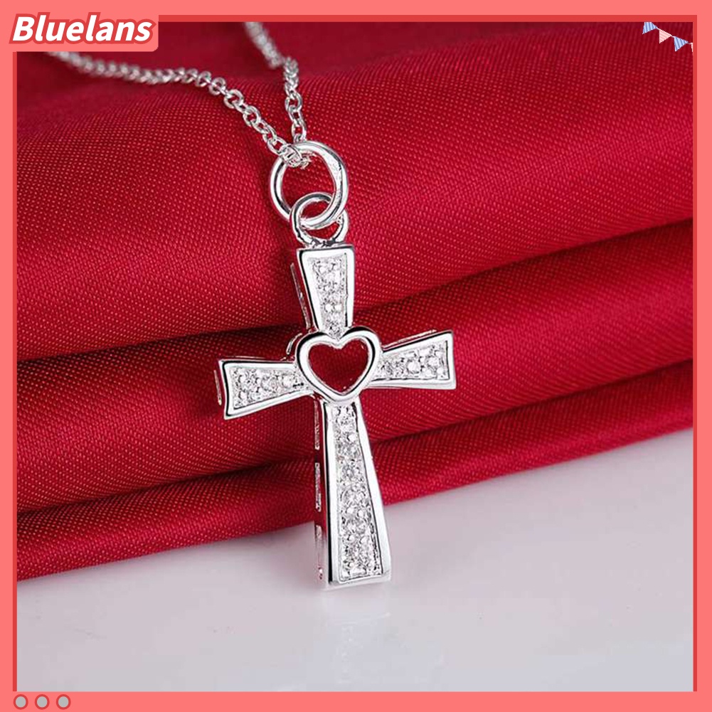 Bluelans Women Men Fashion Cross Necklace Hollow Heart Cocktail Party Wedding Jewelry