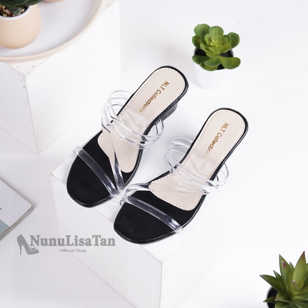 NunuLisaTan - High Heels Wanita Hak 5cm  hitam cream