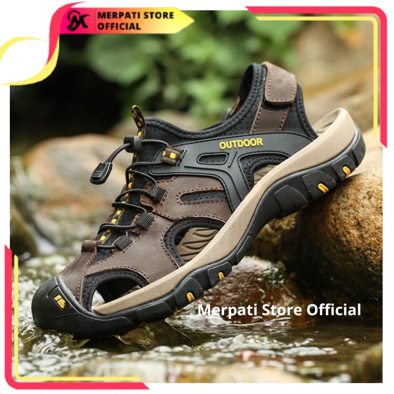 Merpati Store - Sandal Gunung Pria Original Olahraga Outdoor Sendal Kulit Pria Hiking Keren