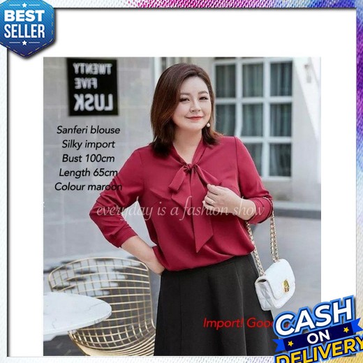 Blouse Mina Inner Wanita Lengan Panjang Bunga Leher Bulat Korean Style Sanferi Blouse  [Baju Atasan 