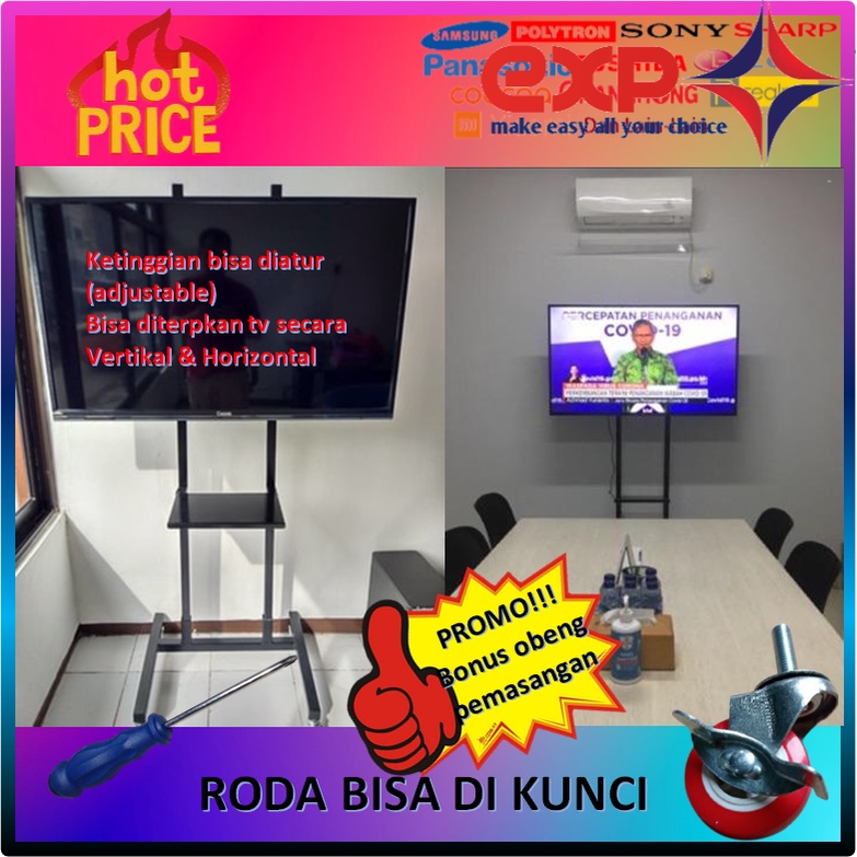 Garansi cocok!!! Bracket TV Standing 32&quot; s/d 65&quot; UNIVERSAL pakai RODA KOKOH 100% BESI MURNI-15