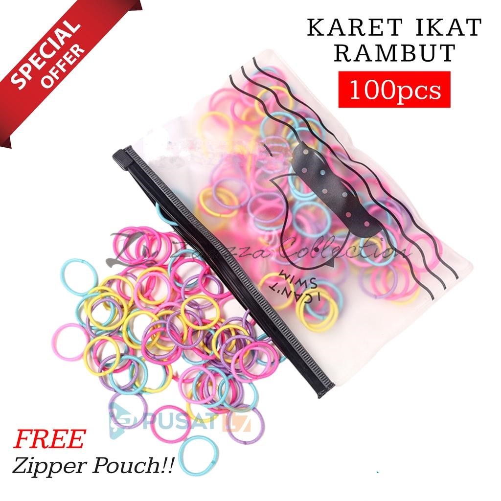 Karet Ikat Rambut Macaron Isi 100pcs | Ikat Rambut Anak | Karet Rambut Korea | Kunciran Rambut Polos