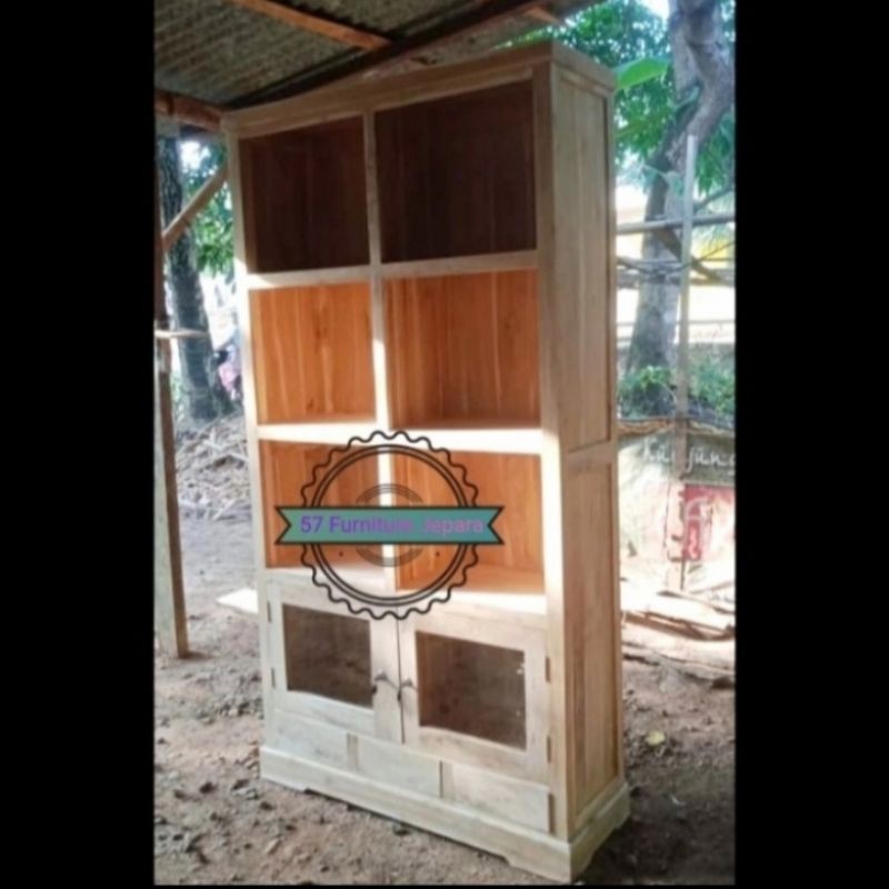 Lemari Rak Pajangan Kayu Jati Serbaguna Mebel Jepara Mentahan