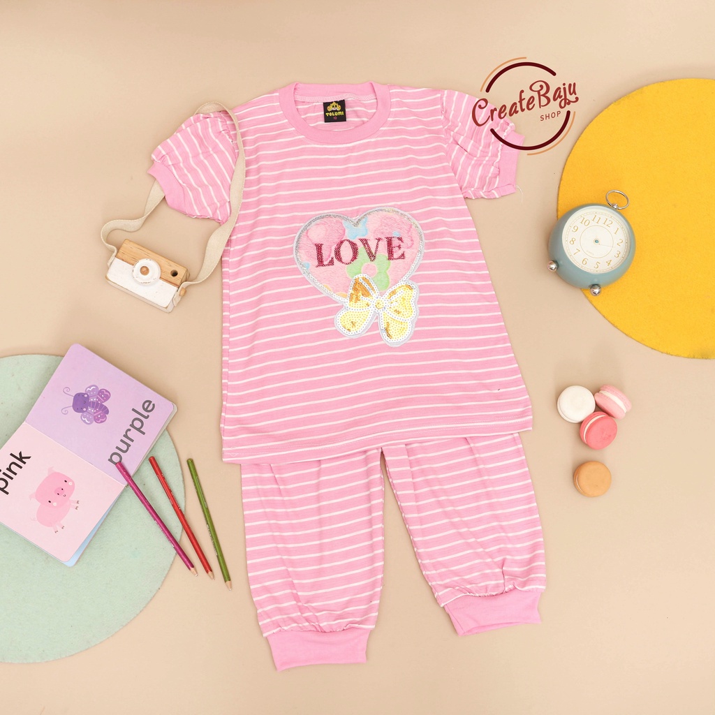 SETELAN ANAK PEREMPUAN 1-10 TAHUN LOVE SALUR BAJU ANAK CEWEK LENGAN PENDEK MURAH