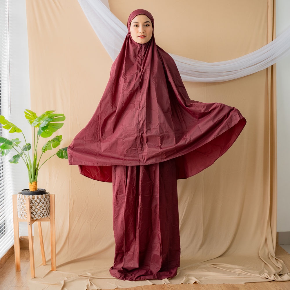 ALIF MUKENA MINI PARASUT PREMIUM KOREA TRAVEL - BURGUNDY ( MKN-044 )