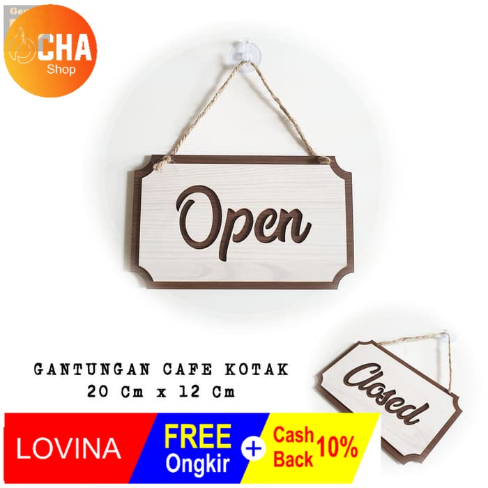 Gemoy Gantungan Sign Cafe - Open Closed Kotak - Buka Tutup