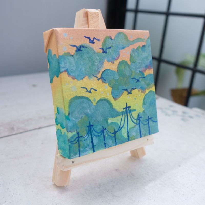 

Souvenir gift hadiah canvas mini 10x10 dengan easel (sudah digambar) handmade