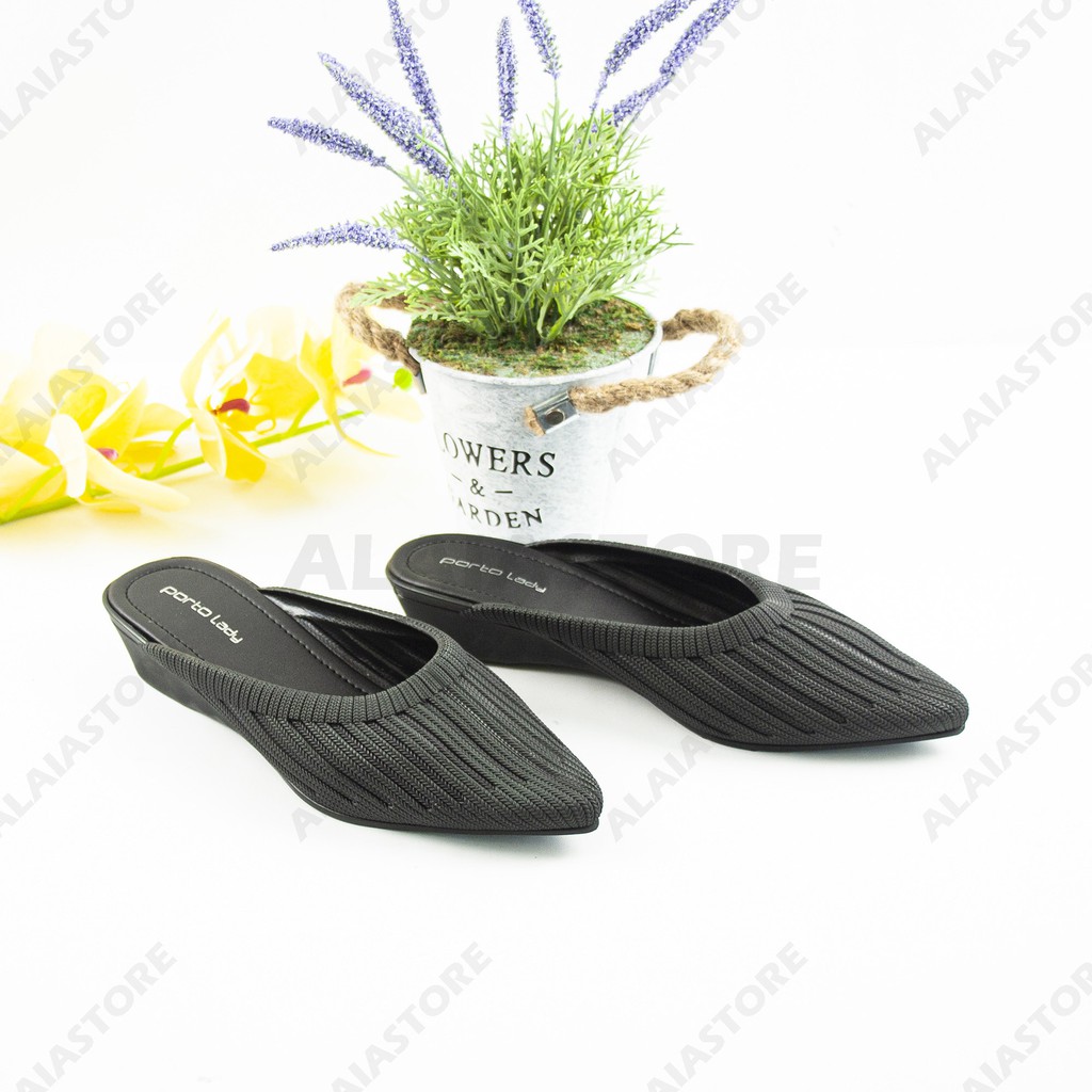 Sandal Sepatu Jelly Mules Jelly wanita - Porto Lady DTA size 36/40 / sandal slop wanita hak 3,5cm-Hitam