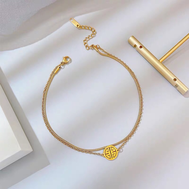 Gelang Titanium Hoki Keberuntungan 2 Layer Gold Korea Fashion Style