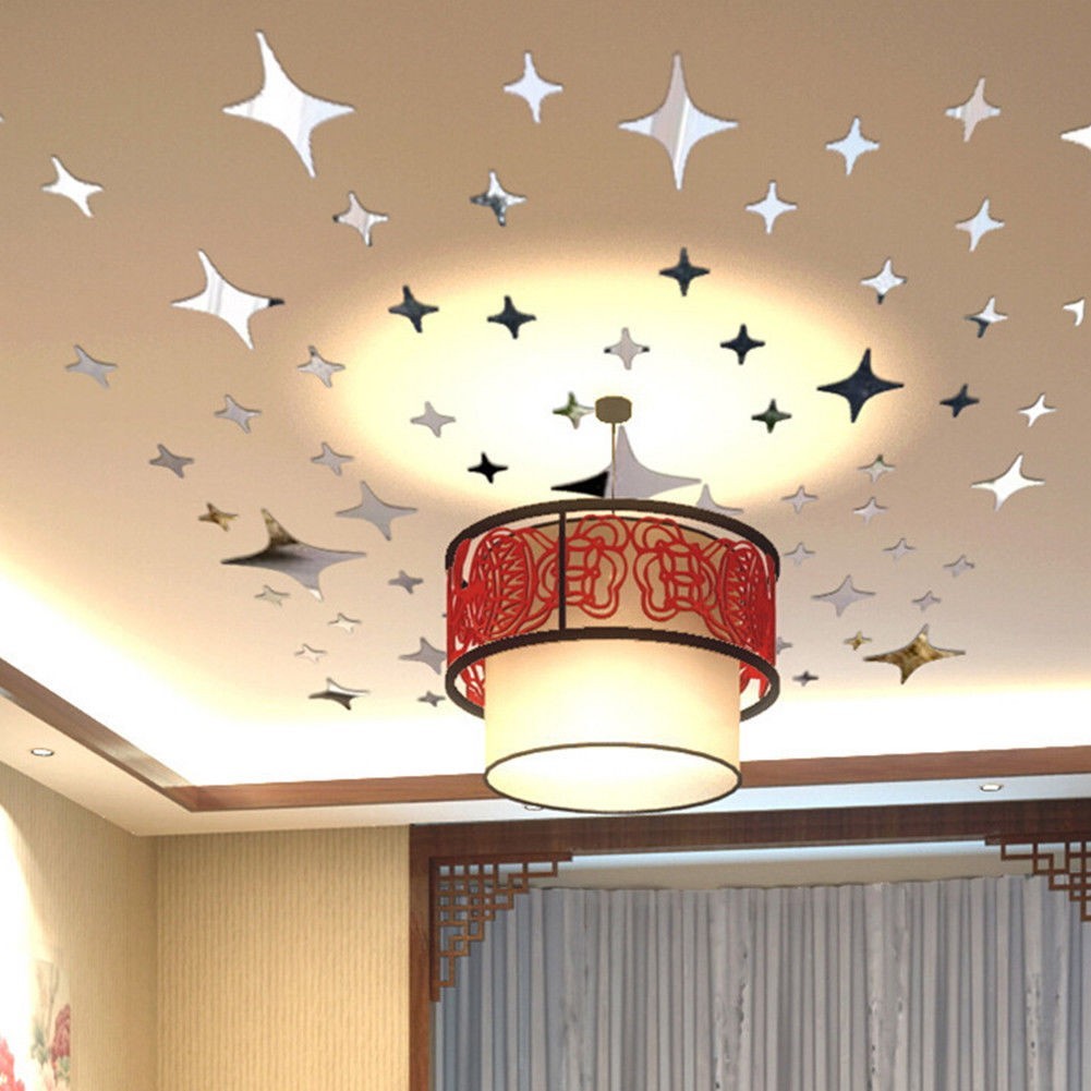 Hot Sale/50pcs Removable Stars Sky Mirror Wall Stiker Decal Art Dekorasi Kamar Anak