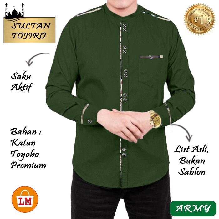 TERMURAH TERLARIS Baju Koko Pria Lengan Panjang Terbaru 2021 SULTAN TOJIRO LMS 23355 TERBARU-Army Toyobo