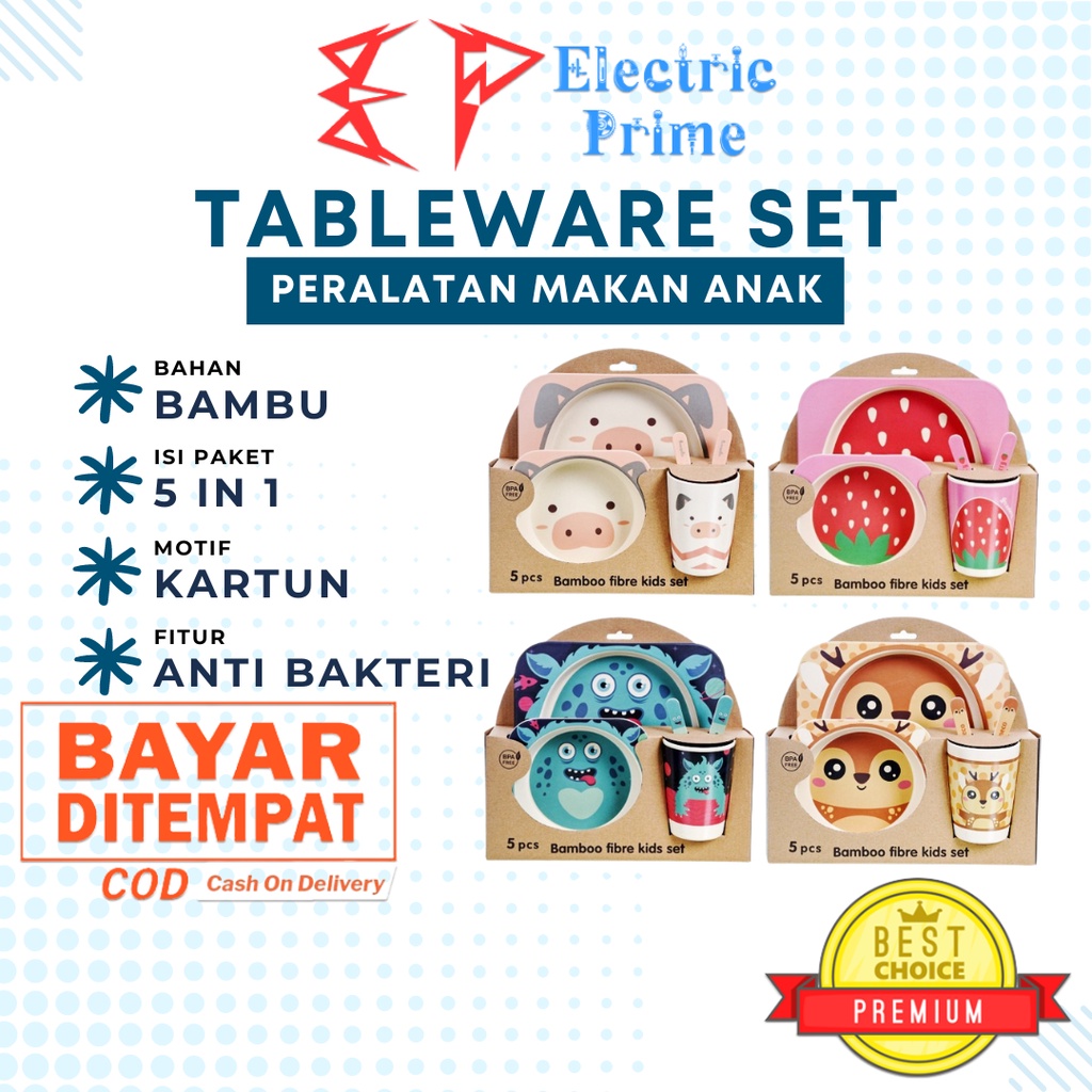 Tableware Set Bamboo Peralatan Makan Anak Bayi Mangkok Piring Sendok Garpu Gelas Baby Bowl Cup Dish