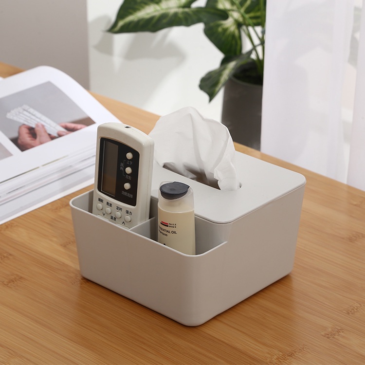 Kotak Tissue Plus Tempat Remote 2 Space PP / Tissue Box / Tissue Holders With Remote Storage - Putih Abu