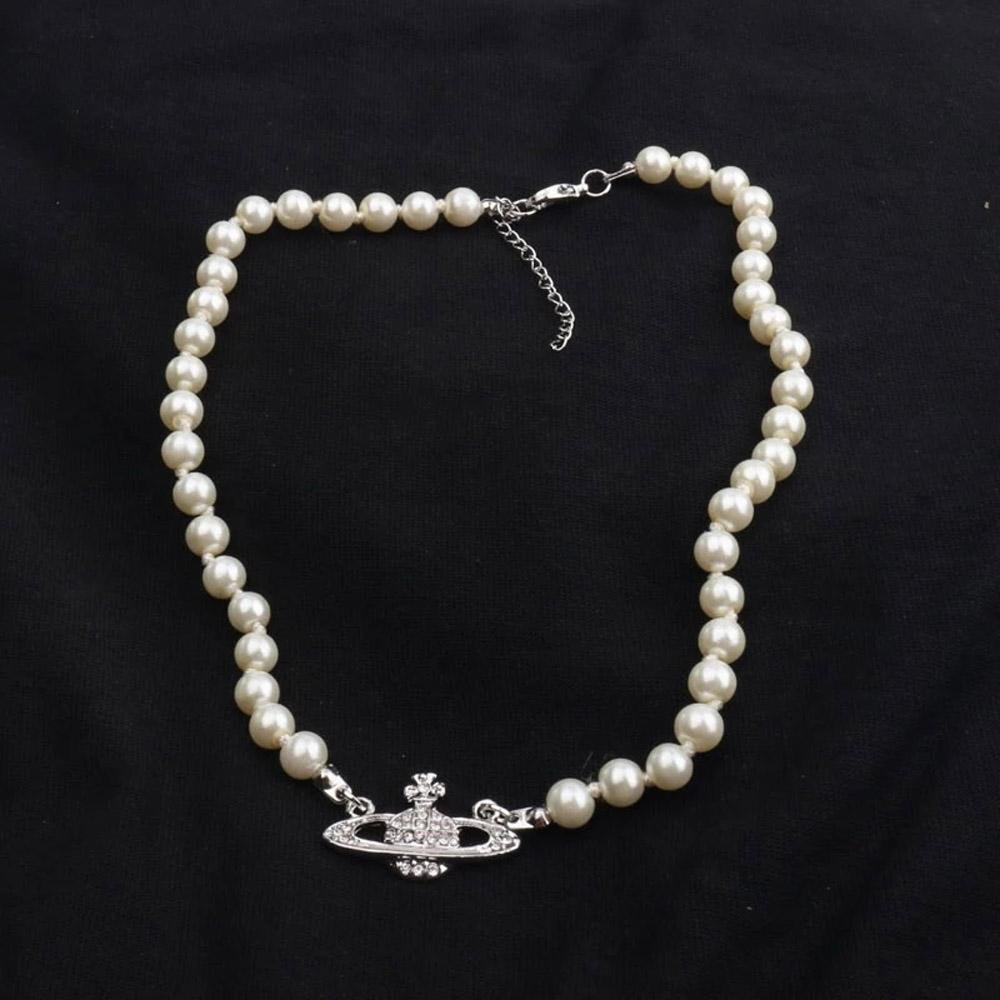 Needway Kalung Mutiara Hadiah Populer INS Gaya Berlian Imitasi Choker Pendek